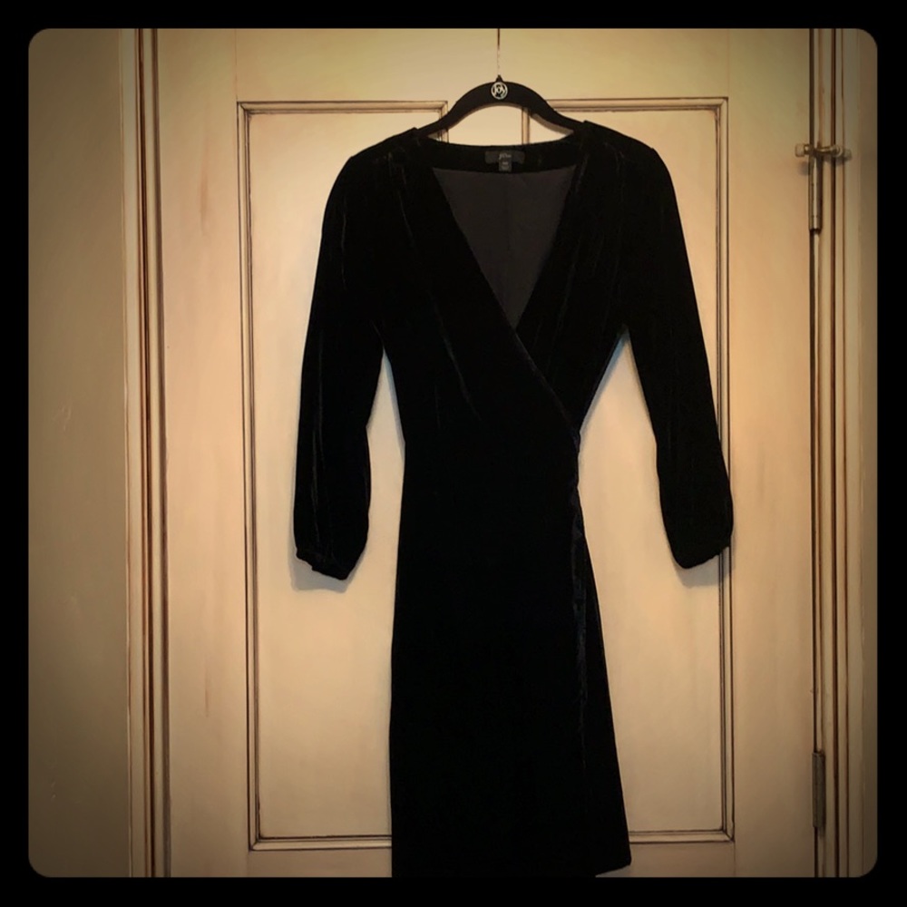 J crew black velvet wrap dress